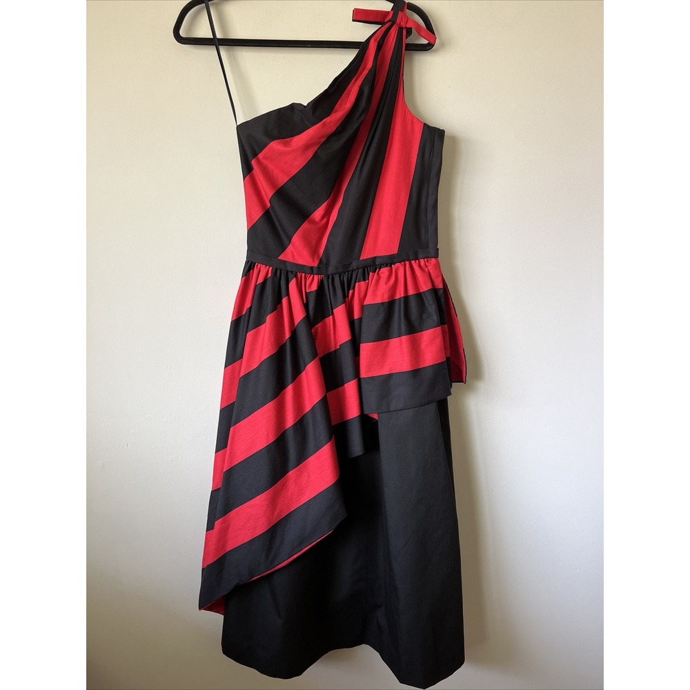 Stunning Vintage Victor Costa One Shoulder Dress Gown Size 10 Red Black Party
